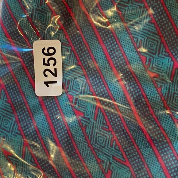 1256 LuLaRoe Leggings Size OS Teal Green Red Diagonal Stripes Print New - Picture 4 of 4